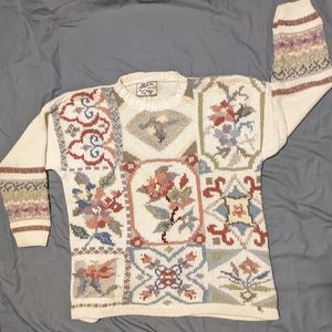 Vintage Heirloom Collectibles floral pattern Grandma Sweater Cottagecore Medium